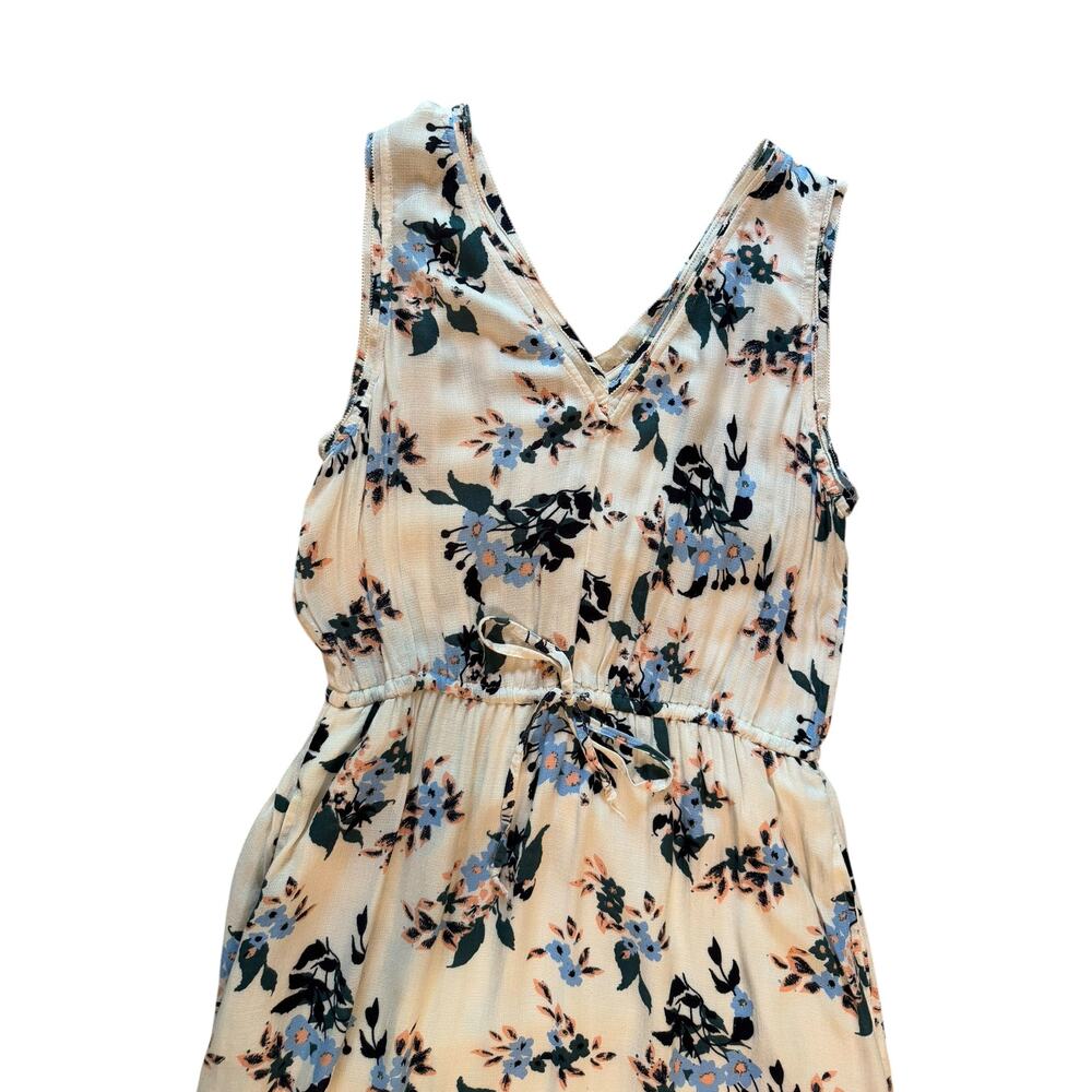 Lucky Brand Cream Floral Maxi Dress | V-Neck | Drawstring Waist | Size L - Picture 3 of 10